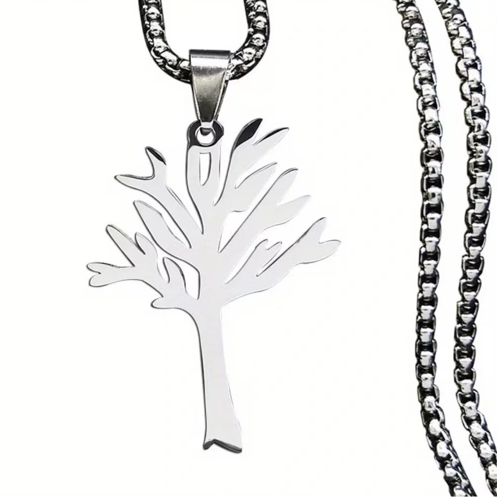 NWT Tree Life Stainless Steel Pendant Necklace Silver